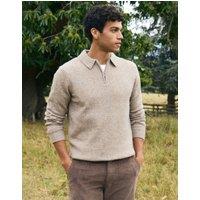 threadbare Men's Faux Wool Quarter Zip Polo in Beige | Size: Small