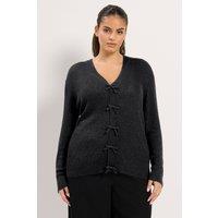 Yours Women's Metallic Bow Cardigan in Black | Size: 22-24