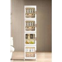Living and Home 4-Tier Multifunctionnal Storage Cabinet Tall Narrow Storage Organizer with Doors and Wheels in White