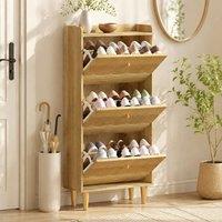 STILVORA Shoe Cabinet with 3 Flip Drawers, Narrow Oak in Light Oak