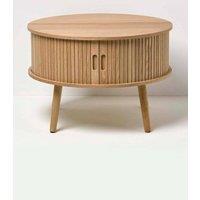 Homescapes Modern Coffee Table, Round Cabinet with Sliding Tambour Doors in Natural