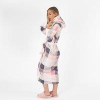 OHS Check Flannel Fleece Dressing Gown Thermal Sherpa Lined Bathrobe in Pink