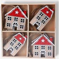 Stella Graham Set of 8 Hanging Wooden House Christmas Decorations