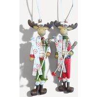 Sass & Belle Set of 2 Skiing Reindeer Christmas Tree Decorations in Red