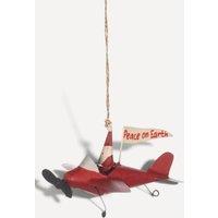 shoeless . Santa Claus in Aeroplane Peace on Earth Christmas Decoration in Red