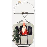 shoeless . Santa in Cable Car Metal Christmas Tree Decoration Silver