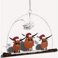 shoeless . Highland Cows on Driftwood Hanger Christmas Decoration