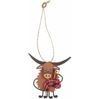 shoeless . Highland Cow with Bagpipes Metal Christmas Tree Decoration