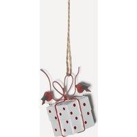 shoeless . Robins Tying Gifts Metal Christmas Tree Ornament in Red
