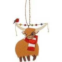 shoeless . Highland Cow Christmas Tree Decoration metal with rustic twine