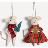Sass & Belle Set of 2 Felt Tartan Mice Hanging Christmas Tree Decorations