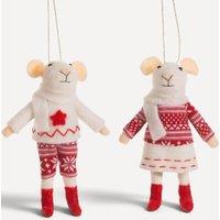 Sass & Belle Set of 2 Felt Mice in Jumpers Christmas Decorations in Red