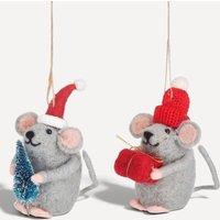 Sass & Belle Set of 2 Felt Gifting Mice Christmas Tree Decorations, Felt, One Size