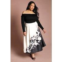 Coast Women's Plus Satin Midi Skirt With Placement Print in Mono | Size: 24