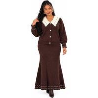 JTAPHRIQUE Women's Top & Skirt Co-Ord Set in Dark Brown | Size: Medium/Large