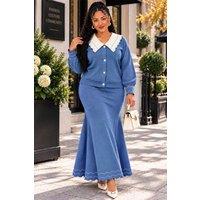 JTAPHRIQUE Women's Top & Skirt Co-Ord Set in Blue | Size: Medium/Large