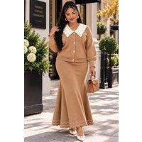 JTAPHRIQUE Women's Top & Skirt Co-Ord Set in Beige | Size: XL/2XL