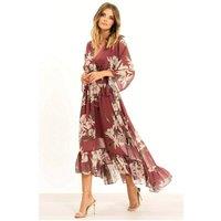 Yumi Women's Rose Pink Floral Kimono Sleeves Dip Hem Wrap Midi Dress | Size: 20