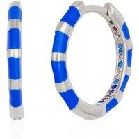 Spero London Women's Enamel Blue Fine Stripe Sterling Silver Hoop Earrings With Multi Color Zirconia Interior