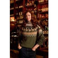 Weird Fish Women's Tulips Floral Fair Isle Jumper in Green | Size: 14