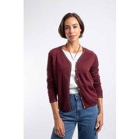 Weird Fish Women's Maddis Fine Knit Tipped Cardigan in Wine | Size: 8