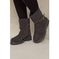 Evans Women's Suede Buckle Boots In Wide E & Extra Wide EEE Fit in Brown | Size: 6E