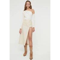 WOVCOR Women's One Shoulder Asymmetric Long Sleeve Bodysuit in White | Size: Medium