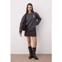 WOVCOR Women's Embroidered Animal Fleece Sweatshirt in Dark Grey | Size: Large