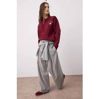 WOVCOR Women's Embroidered Animal Fleece Sweatshirt in Burgundy | Size: Medium