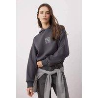 WOVCOR Women's Embroidered Oversized Fleece Hoodie in Grey | Size: Medium