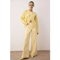 WOVCOR Women's Textured Knit Button-Front Crew Neck Cardigan in Yellow | Size: Medium