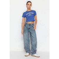 WOVCOR Women's Low Waist Loose Baggy Jeans in Blue | Size: 14