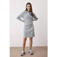 WOVCOR Women's Fitted Mini Knit Dress with Shirt Collar Detail in Grey | Size: Medium
