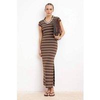 WOVCOR Women's V Neck Bodycon Maxi Dress with Side Slit & Polo Collar | Size: XL
