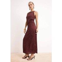 WOVCOR Women's Draped High Neck Midi Dress with Textured Floral Finish in Burgundy | Size: 10
