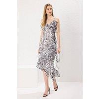 WOVCOR Women's Zebra Print Ruffle Detail Asymmetric Midi Dress | Size: 6