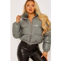 STYLEWISE Women's Faux Leather Puffer - Cropped Fit - Jacket in Grey | Size: XL