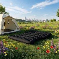 Living and Home Inflatable Flocked Car Air Mattress with Built-in Pump in Black