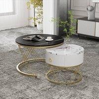 Rolipo Marble Look Nesting Coffee Table Set of 2 with Gold Metal Frame in Black