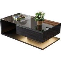 Rolipo High-Gloss Black Coffee Table with 16-Colour LED Glass Top 105cm