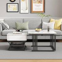 Rolipo Nest of Tables, White Marble Effect Square Coffee Table Set