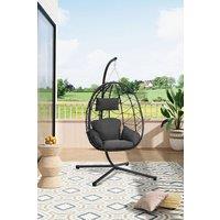 Living and Home Egg-Shaped Hanging Chair with Stand and Cushion in Black