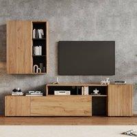 Rolipo TV Wall Unit Set: Adjustable Wood & Black Stand for 120 Inch TV in Brown