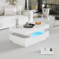 Rolipo White High Gloss Coffee Table With LED Lights & 4 Drawers