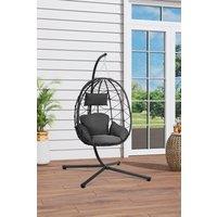 H&O Direct Freestanding Egg-Shaped Hanging Chair with Stand & Cushion in Black