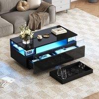 Rolipo Modern Black High Gloss LED Coffee Table with 2 Drawers