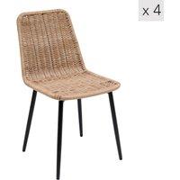 Nordlys Set of 4 Chairs with Metal Legs & Rattan in Beige