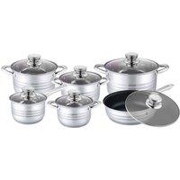 Crystals 12PC Stainless Steel Cookware Stockpot Pans Set Glass Lids Kitchen in Silver