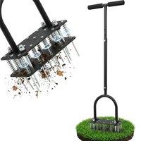 Crystals Manual Lawn Aerator with 15 Spikes Metal Grass Soil Aeration Tool in Black