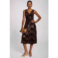 Jolie Moi Women's V-Neck Sequin Embellished Velvet Midi Dress in Brown | Size: 8